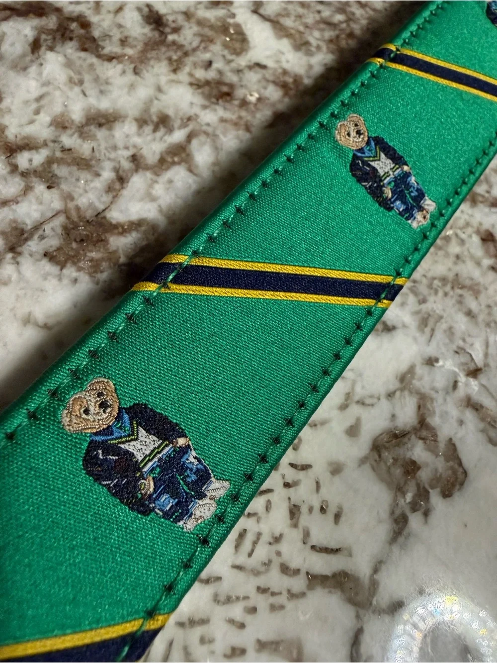 Polo Ralph Lauren Polo Bear Ribbon Leather Belt Green Brown NWT Men’s Size 38